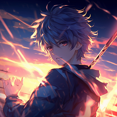 Image For Post | Anime boy wielding a glowing sword, enriched with dynamic lines and vibrant colors. 4k anime boy profile photos - [anime pfp 4k Highlights](https://hero.page/pfp/anime-pfp-4k-highlights)