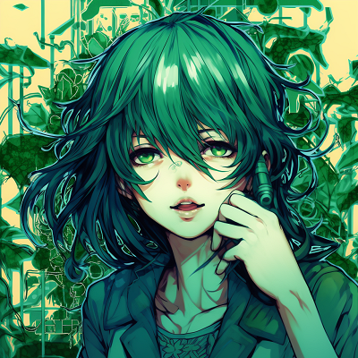 Image For Post | Anime character portrayed with multiple nature elements and lush green hues, enhancing complexity through detailed linework green anime pfp vibrant designs - [Green Anime PFP Universe](https://hero.page/pfp/green-anime-pfp-universe)