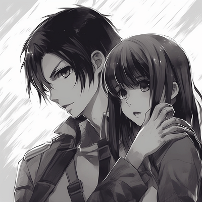 Image For Post | Close-up of Eren and Mikasa, bringing out their expressions and intense gaze. artistic anime matching pfp couples - [Anime Matching Pfp Couple](https://hero.page/pfp/anime-matching-pfp-couple)