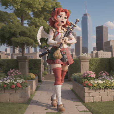 Image For Post Anime, chimera, bagpipes, angel, skyscraper, garden, HD, 4K, AI Generated Art