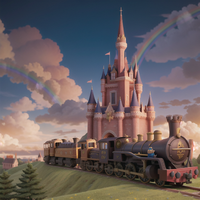 Image For Post Anime, castle, king, fairy, rainbow, train, HD, 4K, AI Generated Art