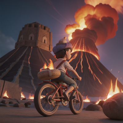 Image For Post Anime, flying carpet, bicycle, volcanic eruption, drum, anger, HD, 4K, AI Generated Art