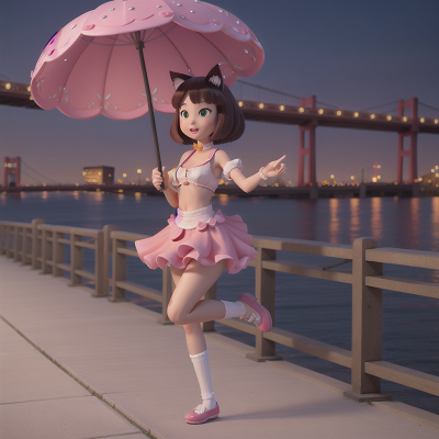 Image For Post Anime, cat, bridge, bubble tea, umbrella, dancing, HD, 4K, AI Generated Art