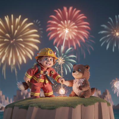 Image For Post Anime, crystal, island, fireworks, firefighter, bear, HD, 4K, AI Generated Art