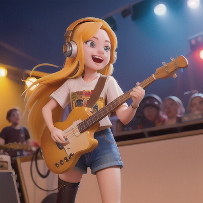 Image For Post Anime Art, Passionate musician, long yellow hair with headphones, in a lively music festival at dusk