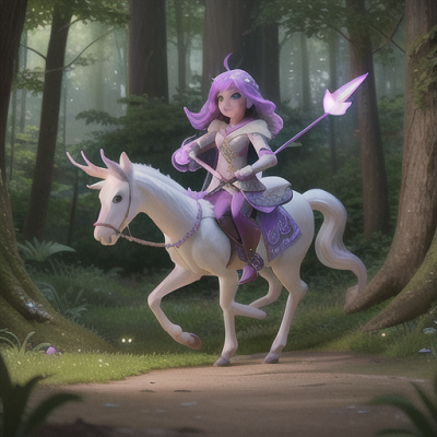 Image For Post Anime Art, Magic archer, flowing lavender hair, on an enchanted forest path