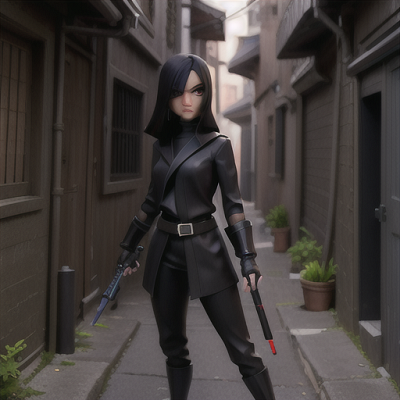Image For Post Anime Art, Enigmatic assassin, sleek black hair covering one eye, lurking in a shadowy alleyway