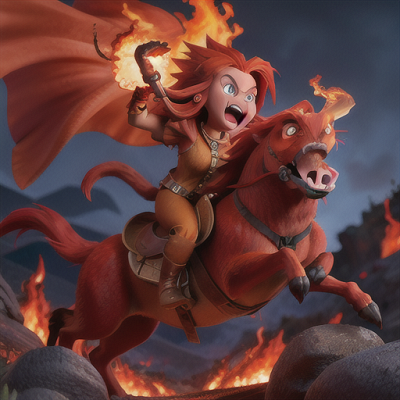 Image For Post | Anime, manga, Fierce beast master, long red hair with fangs, amidst a volcanic landscape, asserting dominance over a pack of fire-beasts, molten lava flows and jagged rocks, wearing flame-resistant clothing, striking and intense anime style, a dangerous yet mesmerizing setting - [AI Art, Anime Pet Theme ](https://hero.page/examples/anime-pet-theme-stable-diffusion-prompt-library)
