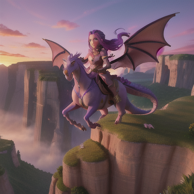 Image For Post Anime Art, Fearless dragon rider, elegant lavender hair flowing, soaring through a radiant sunset sky