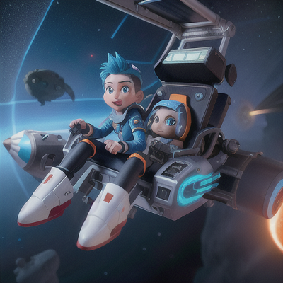 Image For Post Anime Art, Elite space pilot, spiky blue hair and narrow eyes, in vibrant and futuristic cockpit