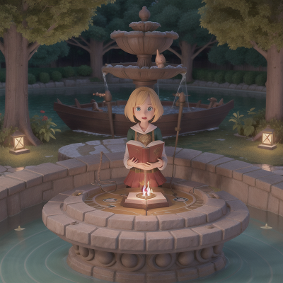 Image For Post Anime, boat, spell book, fountain, confusion, failure, HD, 4K, AI Generated Art