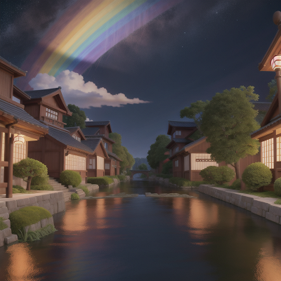 Image For Post Anime, rainbow, geisha, river, maze, space, HD, 4K, AI Generated Art