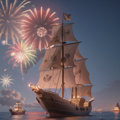Image For Post Anime, fireworks, flying, pyramid, bravery, pirate ship, HD, 4K, AI Generated Art