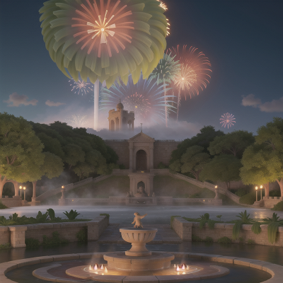 Image For Post Anime, gladiator, swamp, fireworks, fountain, fog, HD, 4K, AI Generated Art