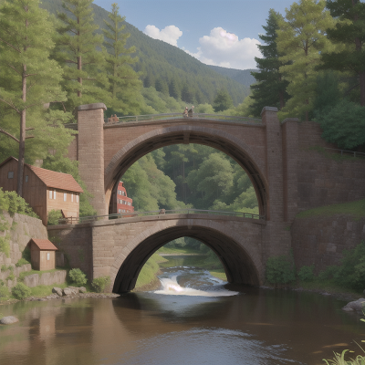 Image For Post Anime, tractor, bridge, forest, river, bear, HD, 4K, AI Generated Art