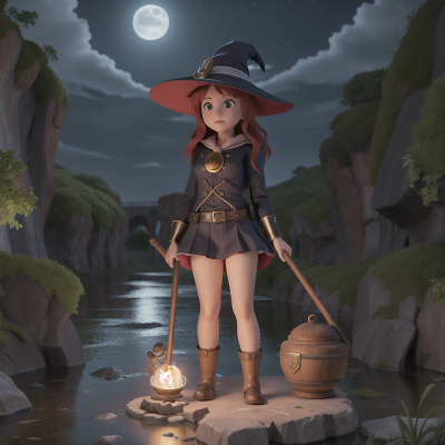 Image For Post Anime, witch's cauldron, space, moonlight, police officer, river, HD, 4K, AI Generated Art
