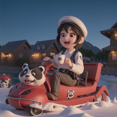 Image For Post Anime, police officer, sled, river, panda, coffee shop, HD, 4K, AI Generated Art