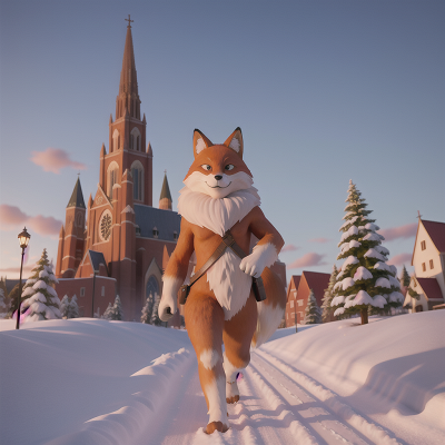 Image For Post Anime, fox, cathedral, snow, sasquatch, bridge, HD, 4K, AI Generated Art