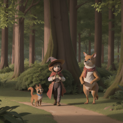 Image For Post Anime, dog, enchanted forest, witch, kangaroo, suspicion, HD, 4K, AI Generated Art