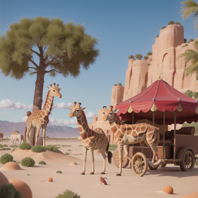 Image For Post Anime, desert oasis, circus, farm, giraffe, beach, HD, 4K, AI Generated Art