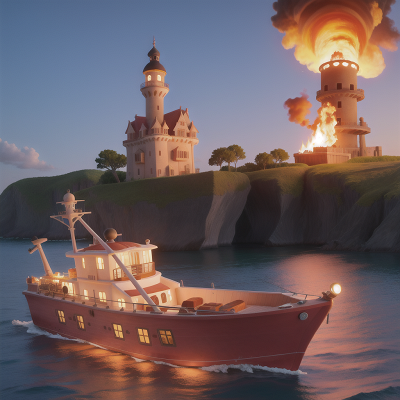 Image For Post Anime, boat, beach, tower, fire, park, HD, 4K, AI Generated Art