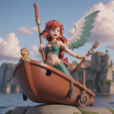 Image For Post Anime, bagpipes, boat, phoenix, statue, mermaid, HD, 4K, AI Generated Art