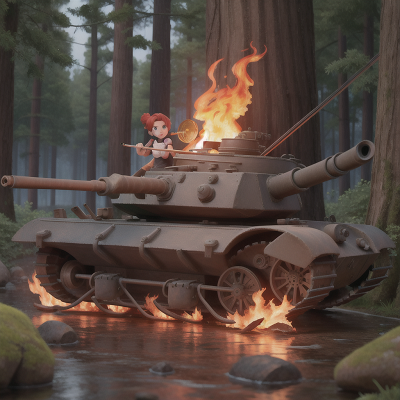 Image For Post Anime, tank, fire, violin, boat, forest, HD, 4K, AI Generated Art