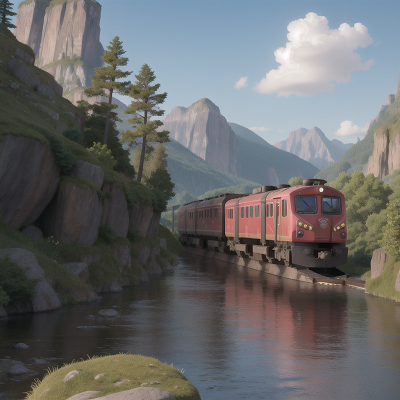 Image For Post Anime, river, train, dwarf, bear, mountains, HD, 4K, AI Generated Art
