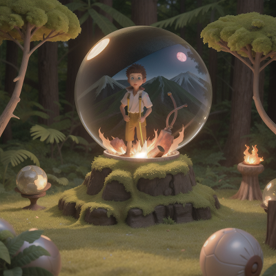 Image For Post Anime, crystal ball, forest, volcano, scientist, mechanic, HD, 4K, AI Generated Art