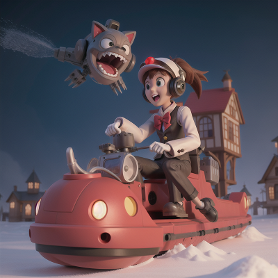 Image For Post Anime, haunted mansion, robotic pet, hovercraft, sled, fighting, HD, 4K, AI Generated Art