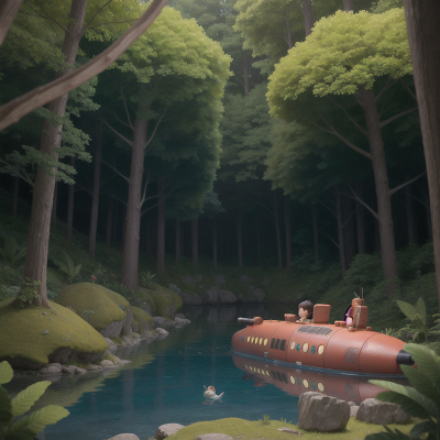 Image For Post Anime, submarine, swimming, space station, forest, ancient scroll, HD, 4K, AI Generated Art