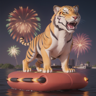 Image For Post Anime, sabertooth tiger, scientist, king, hovercraft, fireworks, HD, 4K, AI Generated Art