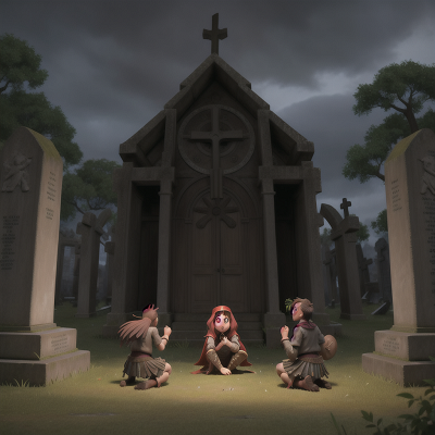 Image For Post Anime, haunted graveyard, tribal warriors, betrayal, surprise, cathedral, HD, 4K, AI Generated Art