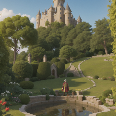 Image For Post Anime, garden, medieval castle, wind, hero, forest, HD, 4K, AI Generated Art