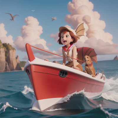 Image For Post Anime, boat, dog, ocean, pterodactyl, airplane, HD, 4K, AI Generated Art