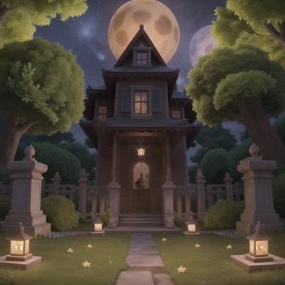 Image For Post Anime, haunted mansion, garden, magic portal, cursed amulet, stars, HD, 4K, AI Generated Art