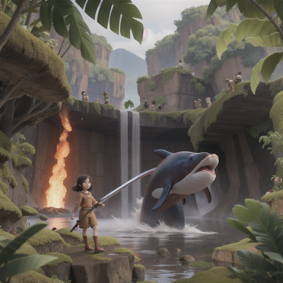Image For Post Anime, drought, volcano, whale, jungle, sword, HD, 4K, AI Generated Art