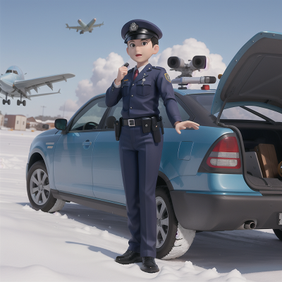Image For Post Anime, police officer, snow, key, airplane, car, HD, 4K, AI Generated Art