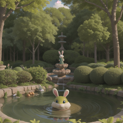 Image For Post Anime, forest, fountain, swamp, bakery, rabbit, HD, 4K, AI Generated Art