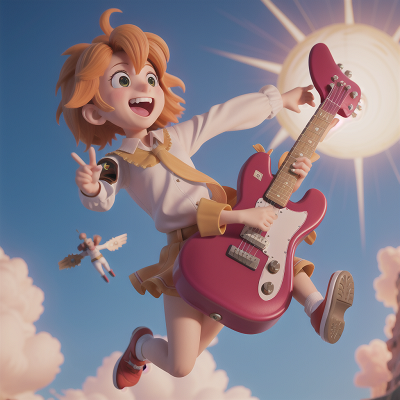 Image For Post Anime, laughter, flying, electric guitar, trumpet, knights, HD, 4K, AI Generated Art
