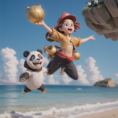 Image For Post Anime, jumping, treasure, flying, panda, ocean, HD, 4K, AI Generated Art