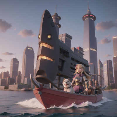 Image For Post Anime, futuristic metropolis, dog, skyscraper, boat, vikings, HD, 4K, AI Generated Art
