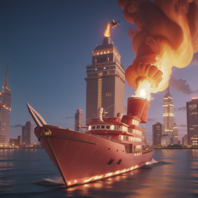 Image For Post Anime, singing, skyscraper, fire, hat, boat, HD, 4K, AI Generated Art