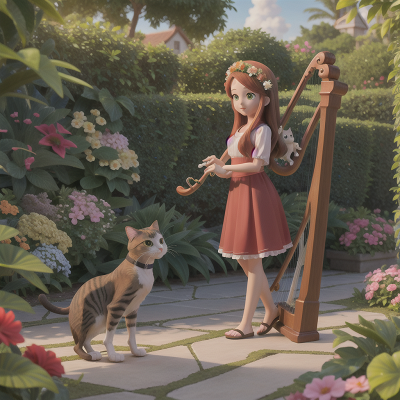 Image For Post Anime, harp, ocean, garden, bird, cat, HD, 4K, AI Generated Art