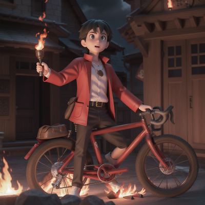 Image For Post Anime, fire, cursed amulet, bicycle, detective, vampire, HD, 4K, AI Generated Art
