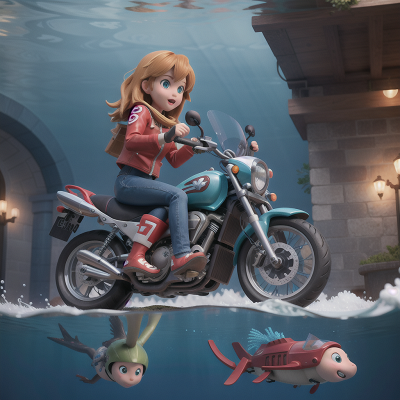 Image For Post Anime, motorcycle, underwater city, swimming, bicycle, sled, HD, 4K, AI Generated Art