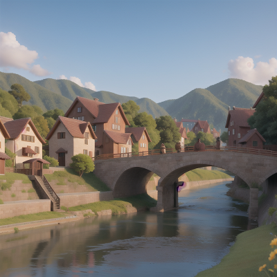 Image For Post Anime, griffin, bridge, village, train, river, HD, 4K, AI Generated Art