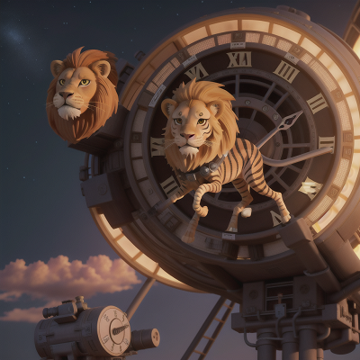 Image For Post Anime, space station, sunset, zebra, clock, lion, HD, 4K, AI Generated Art