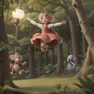 Image For Post Anime, monkey, elephant, enchanted forest, fairy, jumping, HD, 4K, AI Generated Art