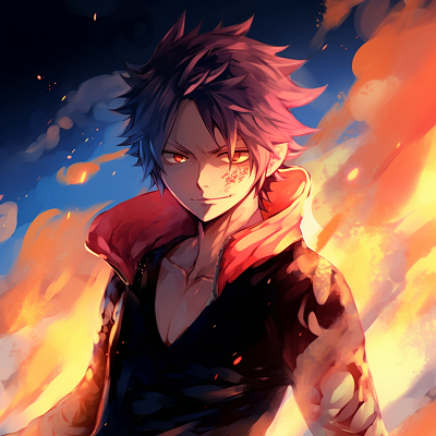 Image For Post | Natsu in a fighting stance, sharp lines, and bold colors. anime characters with fire powers - [Fire Anime PFP Space](https://hero.page/pfp/fire-anime-pfp-space)